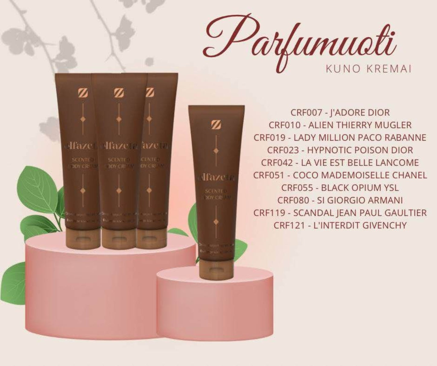 Olfazeta parfumuoti kūno kremai 150 ml – kvapų pasirinkimas