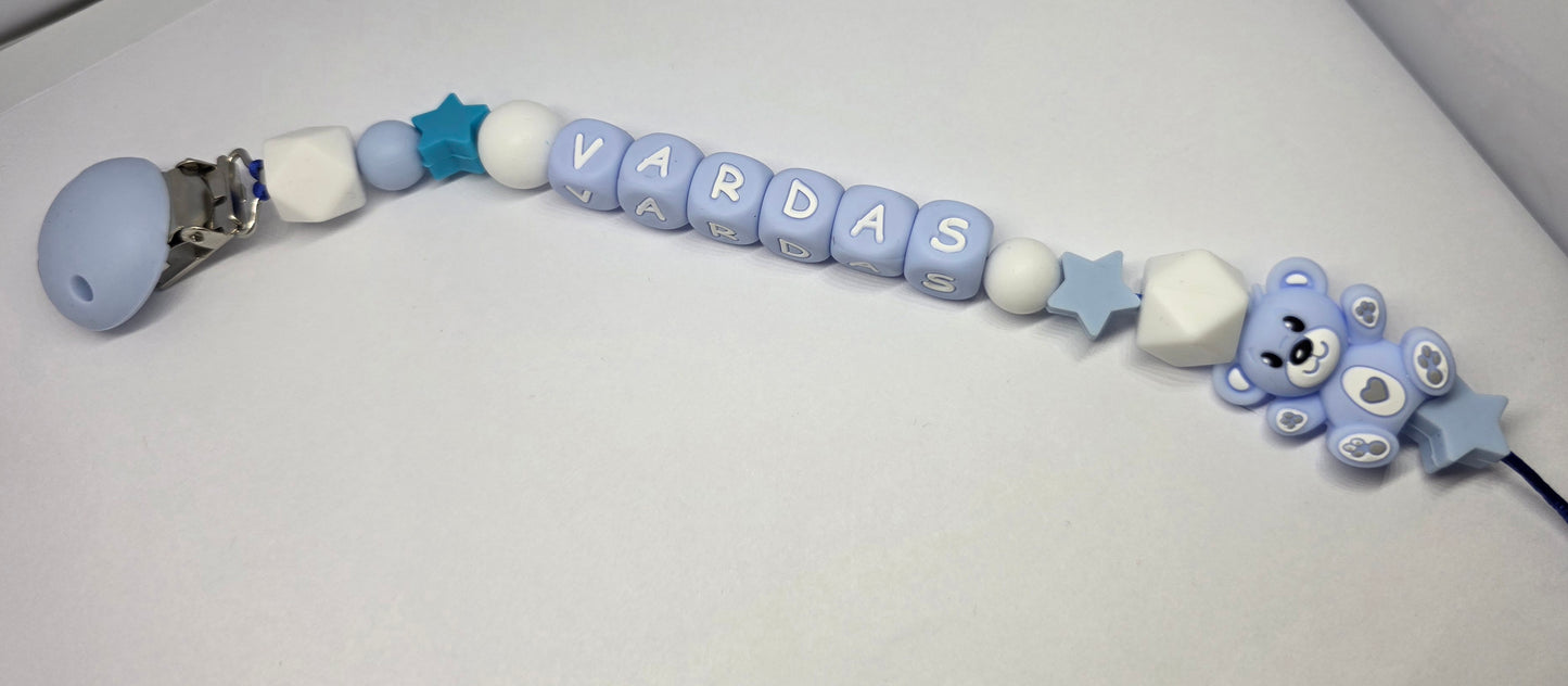 Kūdikių čiulptuko laikiklis su vardu arba inicialais